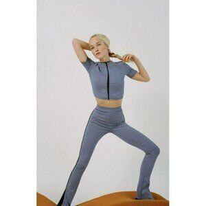 ZARA Jacquard Blue White Jacquard Leggings Zip Hem Size Small